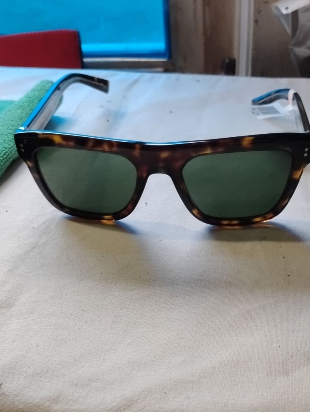 Tortoiseshell Square Sunglasses with Green Lenses
